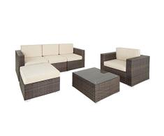 TecTake 800788 Conjunto de Ratán, Set de Muebles, Sillones Mesa Taburete, Resistente Rayos UVA, Mobiliario Terraza Patio Jardín, Modular, Incl. Cojines (Negro-Marrón)