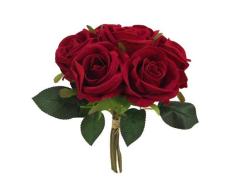FS - Ramo de Rosas Artificiales de Terciopelo Rojo con 7 Cabezales de Flores Grandes (25 cm)