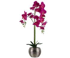 Leaf Orquídea Artificial Maceta de cerámica, Materiales Combinados, Macetero de 70 cm, Color Rosa Oscuro y Plateado, 70cm Dark Pink & Silver Planter