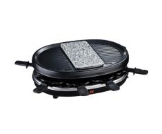 H.Koenig RP 80 Raclette 8 Personas, Plancha De Piedra Natural, Grill,900 W, Acero Inoxidable, Negro, 8 Sartenes Antiadherentes, RP80