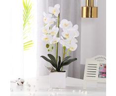 Asvert Phalaenopsis Blanca Flor Artificial Orquídea Bonsai con jarrón de cerámica Banquete de Boda Home Centerpiece Decor (Blanco)