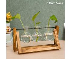 Venus valink Planta Estanterías, Vidrio Jarrón sobre Mesa Hidropónico Madera Planta Soporte Estilo Vintage Macetero Pantalla Soporte Almacenaje Estante para Jardín Hogar - Retro Color, 3 Vase