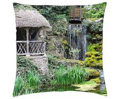 Jardín inglés con estanque y cascada - Funda de cojín (18