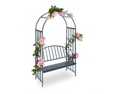 Relaxdays Arco Jardín con Banco, Metal Resistente, Soporte Plantas Trepadoras, Asiento para 2, 205x115x50 cm, Antracita