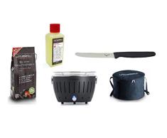 LotusGrill - Barbacoa de Mesa pequeña y compacta con Cuchillo Multiusos, Gris
