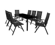 Deuba Conjunto de 1 Mesa y 8 sillas de Aluminio Bern con Respaldo reclinable Muebles de jardín Patio terraza balcón