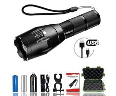 Best007 LED Linternas Recargable USB Linterna Tactica Alta Potencia Militar Linterna,5 Modos,Alta Potencia Linternas para Camping,Impermeable Linterna para Ciclismo,Con 18650 Batería