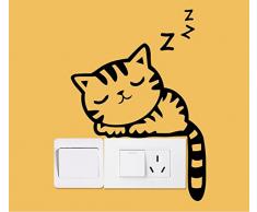 Ecloud Shop® 2pcs impermeables desprendibles ajuste el interruptor de la historieta Animales hogar creativo de la diversión DIY Lámpara de pared vinilo de la etiqueta a prueba de agua pegatinas de pared (Gatito el dormir)