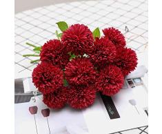 Floweroyal Flores Artificiales 12 Piezas de Flores de Bola de crisantemo Hortensia de Seda Ramo de Novia para el hogar Jardín Fiesta Oficina Café Decoraciones (Rojo).