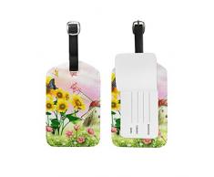 FANTAZIO Etiquetas de Viaje para Equipaje Molino de Viento Flores Paisaje x2