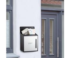 Relaxdays Buzón Correos Exterior, Pared, Diseño Moderno, Ranura DIN A4, Acero, 1 Ud, 33 x 35 x 12,5 cm, Negro y Blanco