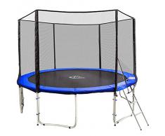TecTake Cama elástica trampolín para jardin con red de seguridad escalera 427 cm 14ft