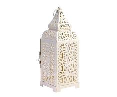 Uonlytech candelabro de Hierro Forjado Marruecos portavelas Jaula Retro Vela Linterna para Bar hogar Boda Halloween Navidad decoración (Blanco)
