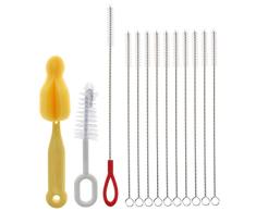 NUOBESTY Kit de Limpieza de Biberones Cepillo de Pezón de Paja Plumero Limpiador de Tubos Kit de Cepillo de Esponja Kit para Biberones Tubos Frascos Alimentador de Pájaros (Color Aleatorio)