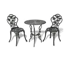 SHENGFENG Conjunto de Bistró Verde,Mesa de Jardín de 1 Mesa Redonda y 2 Sillas,de Aluminio Fundido + Hierro Fundido 59 x 59 x 62 cm