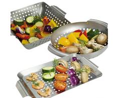 bremermann Set de cestas 3 Parrilla Barbacoa de Acero Inoxidable Sartén Plancha
