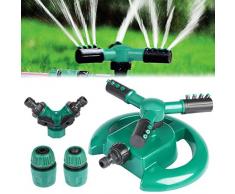 Yokunat Aspersor de Césped Giratorio 360º Aspersor de Agua para Jardín Sistema de Aspersores de Agua con 3 Rociadores de Brazos Ajustable (Lunado)