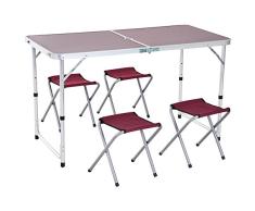Outsunny Mesa Maleta de Aluminio 4 Taburete Plegable Portátil para Acampada Picnic Jardín Terraza Conjunto Muebles Exterior Altura Ajustable