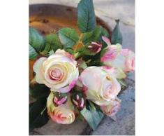 Ramo de rosas artificiales Mini-MOLLY con 8 rosas, crema-rosa, 25 cm, Ø 15 cm - Ramillete sintético / Flores decorativas - artplants