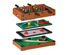 Relaxdays Mesa Multijuegos 4 en 1 Futbolín, Ping Pong, Billar y Hockey, DM, Marrón, 15 x 51 x 51 cm