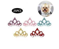 25Pcs Pinzas para el Pelo de Perro, Perlas de Horquilla para Mascotas con Forma de Corona Pinzas para Princesa para Mascotas Pinzas para el Cabello de Gato Lindo Arcos Accesorios para el Cabello