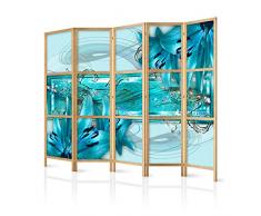 murando - Biombo XXL Flores Lirios Abstracto Azul 225x171 cm - 5 Paneles - Lienzo de Tejido no Tejido Tela sintética Separador - Madera Design de Moda Hecho a Mano - Deco - Japón b-C-0387-z-c