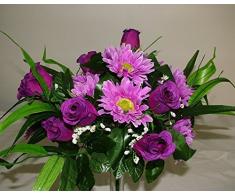 Ramo de rosas y gerberas artificiales de seda, grande y lujoso, 36 cm, morado, 2 Bunches