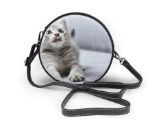 Wrution - Bolso bandolera de piel suave para mujer, diseño de gatito en el sofá, color gris