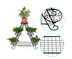 homelikesport Puesto/Estantería/Soporte de Flores 3 Niveles en Diseño de Triangular de Hierro Puesto Decorativo Jardín 5 Estantes para Maceta Negro