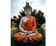 DEGARDEN AnaParra Figura Decorativa Buda del Amor Decorativa para Jardín o Exterior Hecho de hormigón-Piedra Artificial | Figura Buda Grande de 73cm, Color Naranja
