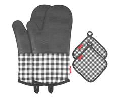 esonmus Guantes Horno Manoplas de Horno Guantes de Silicona para Horno Antideslizante un par + 2 Manteles Individuales Aislados para Cocinar Barbacoa