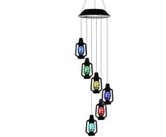 Tiamu Cambio de Linternas con EnergíA Solar CarillóN de Viento Luz LED MóVil, Gzero Campana de Viento Espiral Campana PortáTil al Aire Libre para Terraza, Yarda, JardíN, Hogar