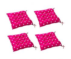 4 cómodos cojines cuadrados para silla (lunares), tapicería para exteriores, cojines para patio, cocina de jardín, cojín para silla de comedor 40x40x8 cm (Rosa roja)