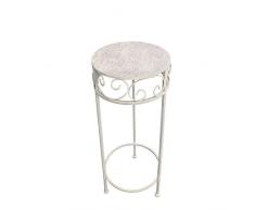 PrimoLiving Metal Flores Taburete/Mesa Auxiliar Shabby Efecto Antiguo Gris Redondo, Metal, Gris, pequeño
