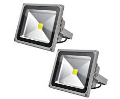 2 PCS Foco Proyector 30W, blanco frío - Foco de exterior LED. Proyector de Alta potencia (30W) y gran resistencia (IP65)