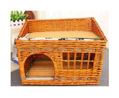 PENGYANZHOU Cuadrado Hecho a Mano, 2 Niveles, Mimbre, Mimbre, Mascota (Perro pequeño/Gato/Conejo), Sala de Parto/Carpa de la casa con cojín marrón Claro