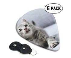 Rterss púas de celuloide para Guitarra, Incluye calibres Finos medianos y Pesados, Paquete de 6, Gris Gatito en el sofá Personalizado, Blanco.96mm