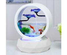 Estatuas Ornamentos del Agua,Decoración del hogar Fuente de Mesa con luz Pecera de Vidrio auspicioso Apertura de Regalos-Hoja de Loto 17.7pulgada