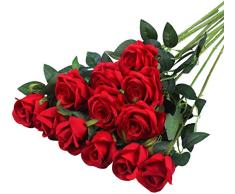 Hawesome Ramo de Flores Artificiales Rosa Tallo Largo Abierta de Seda decoración de hogar de Bodas 12 Unidades Rojo Rosa Blanco
