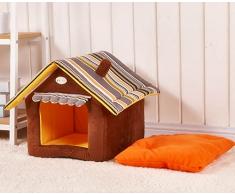 Casa de perro suave de productos para animales de cama del perro del refugio casa del animal doméstico del gato del perrito lavable (M, Marrón)