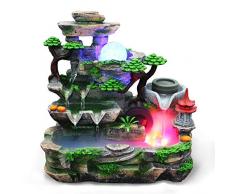 Fuente de Agua Interior & Exterior, Fuentes de Agua Decorativas Meditación Zen Cascadas de Agua con Atomizador y Luz LED, Fuente de Feng Shui para Hogar/Oficina/Dormitorio/Jardín/Patio(220V)