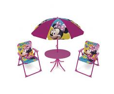 ARDITEX WD12602 Set de Mesa (50x50x48cm), 2 Sillas (38x32x53cm) y Sombrilla (diámetro 110cm) de Disney-Minnie