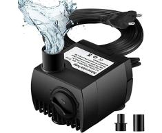 OMORC Mini Bomba de Agua, Ultra Silencioso 300L/H, 48 Horas de Combustión en Seco, Bomba Sumergible 4W, Bomba de Circulación para Pecera Acuario Jardín, Estanque, Fuente, 1.7M Cable y 2 Boquillas