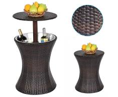 YLEI Cool Mimbre Bar Mesa, Rattan Style Patio Cool Bar, Mesa Nevera para jardín, Altura Ajustable, Capacidad 8 litros, Patio Party Deck Piscina Uso, Marrón