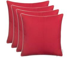 Cojín de jardín, para exteriores, decoración, teñido en hilo, resistente a suciedad y agua con cremallera, tamaño:45 x 45 cm., Tela, rojo, 4er-Vorteilspack