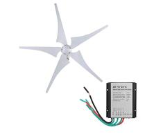 Generador de Viento,600W DC 12 / 24V 5 Palas Baja Velocidad del Viento Arranque del Generador de Turbina de Viento Kit de Controlador de Viento con Controlador de Carga para el Hogar,Camping(24V)