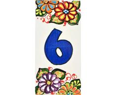 ART ESCUDELLERS Números casa. Numeros y Letras en azulejo de Ceramica Hechos y Pintados a Mano, para Placas con Nombres, direcciones y señaléctica. Diseño Jardin 14,5 cm x 7 cm. (Numero Seis 6)