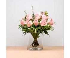 Ramo de 12 Rosas claras - Oia - Envío de Ramos de Flores Naturales a Domicilio 24h Gratis - Flores Frescas - Tarjeta dedicatoria incluida de Regalo - Caja Especial para Ramos de Flores Naturales……