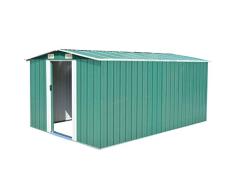 vidaXL Caseta Jardín Metal Galvanizado Verde 257x398x178 cm Almacén Cobertizo