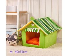 Casa de perro suave de productos para animales de cama del perro del refugio casa del animal doméstico del gato del perrito lavable (M, Verde)